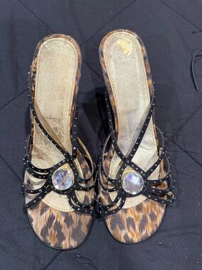 Dolce & Gabbana Leopard Print Slide Mules with Jewel Accent